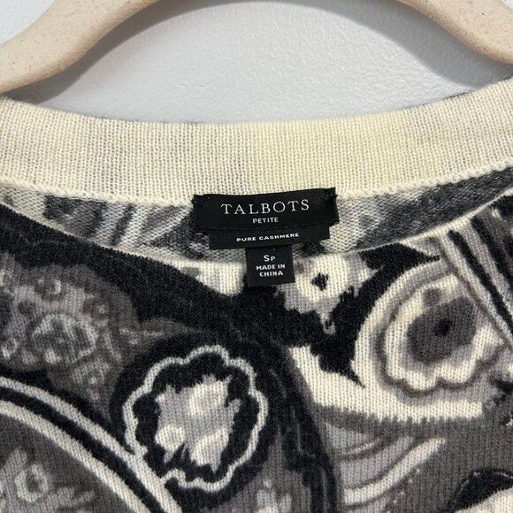 Talbots Audrey Cashmere Sweater Abstract Paisley Black White 3/4 Sleeve Small - Picture 3 of 6